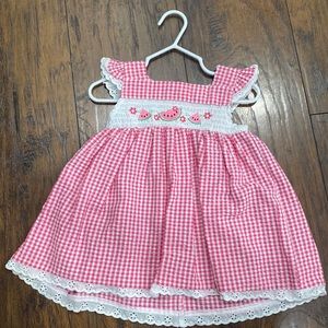Pink checked watermelon dress with lace cap sleeves 18 mo